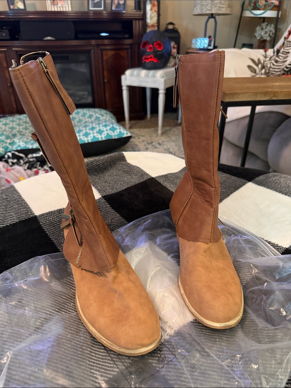 Women's Distressed Zip Rustic Brown Riding Boots